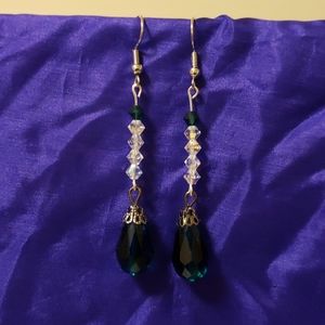 Emerald Green/Clear Glass Dangle Earrings